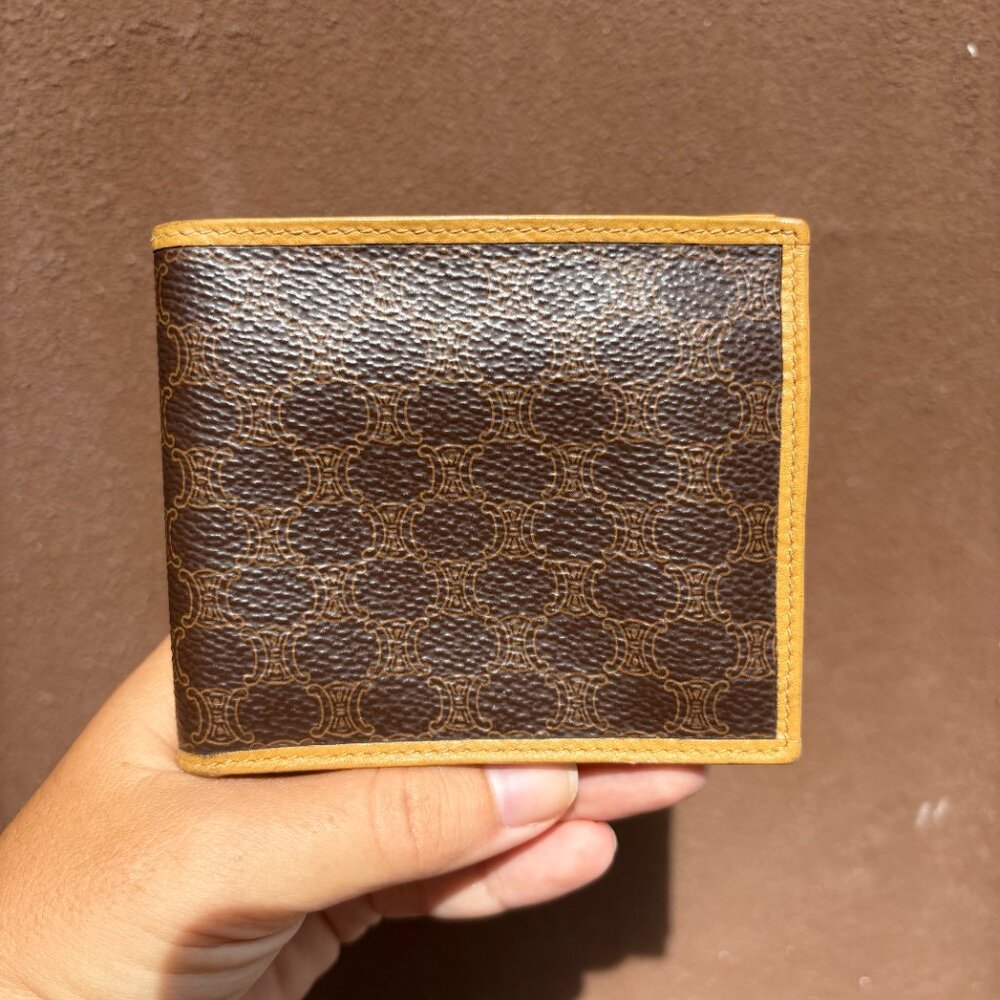 Vintage Celine Bifold Wallet Dark Macadam PVC Canvas with Leather Trim